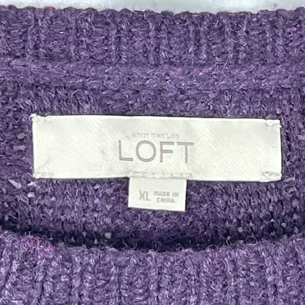 LOFT Purple Cable Knit Sweater XL Wool Blend Cozy Textured Pullover - Picture 4 of 9